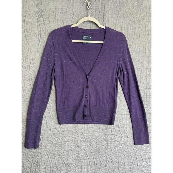 Vtg Y2K American Eagle Cardigan Sweater Small Purple Bella Swan Vampire Diaries - Picture 1 of 7